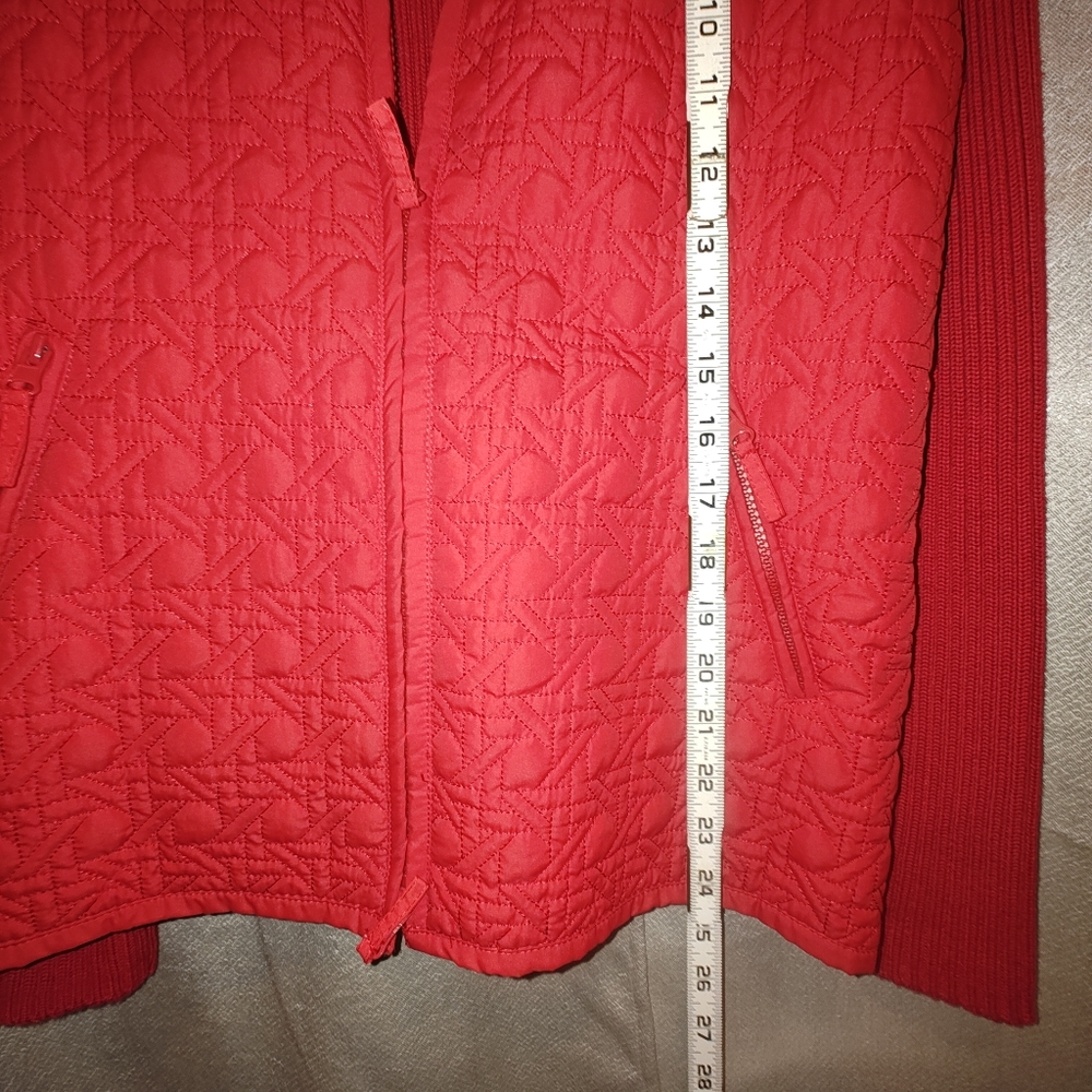 Harve Benard Red Quilted Zip-Up Jacket Mock Neck Sweater Size Medium - Picture 6 of 8